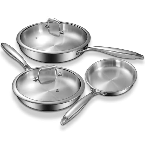 Tri Ply Stainless Steel Frying Pans Set with Lid
