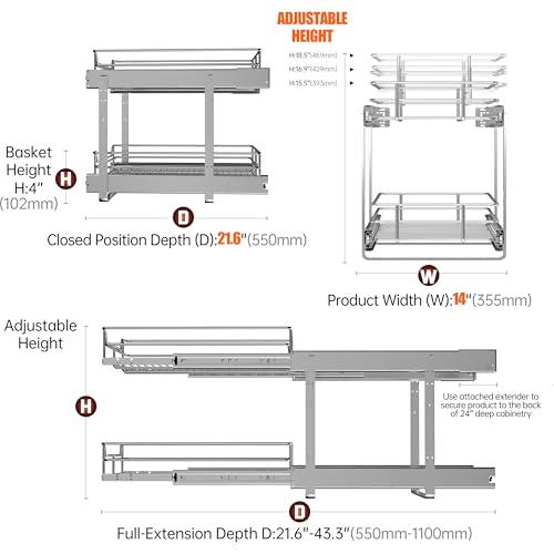 2 Tier Cabinet Pull Out Shelves (14 x 22 Inch)