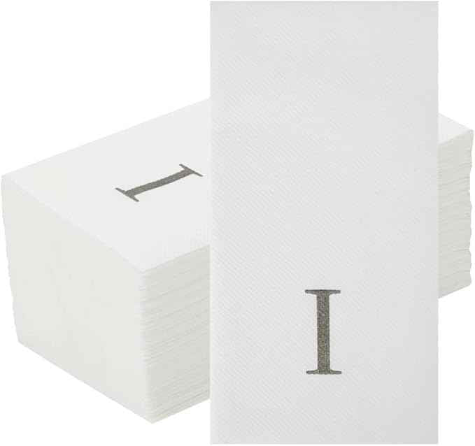 Luxenap 15.8 X 7.9 Inch Linen-Feel Guest Towels, 2000 Lettered Hand Towels - Silver Letter 'I', Sans Serif Font, White Paper Dinner Napkins, airlaid, For Restrooms And Tables - Restaurantware