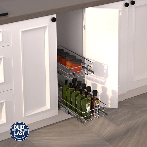 2 Tier Narrow Cabinet Pull Out Shelves (8 x 22 Inch)