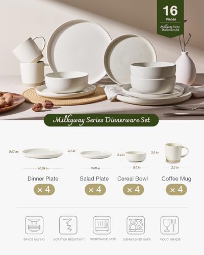 Milkyway 16 Piece Dinnerware Set with Mugs (Matte Beige White / Service for 4 (Include Mugs))