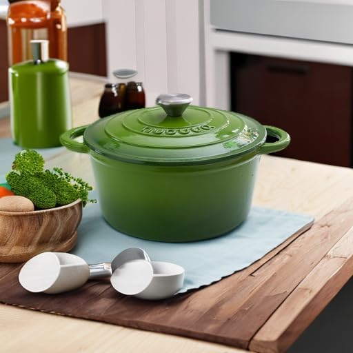Cast Iron Pot with Lid – Non-Stick Ovenproof Enamelled Casserole Pot, Oven Safe up to 500° F – Sturdy Dutch Oven Cookware – Green, 5-Quart, 24cm – by Nuovva - Nestoria