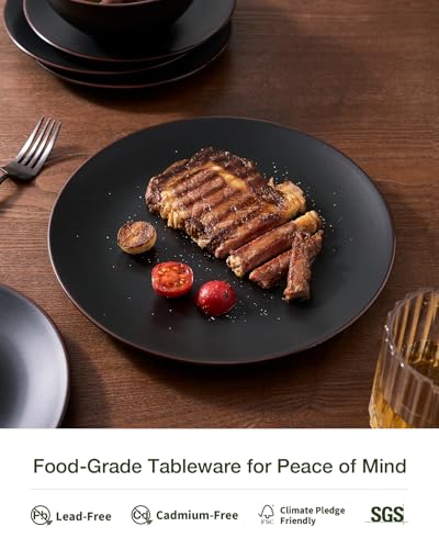Venus Stoneware Dinnerware Sets with Pasta Bowls (Black / Serves 6 (24pc w/ Pasta Bowl))