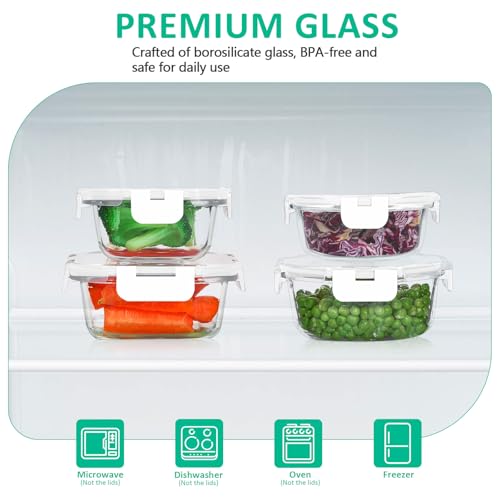 24 Pieces Glass Food Storage Containers Set (White / 12 Pack)