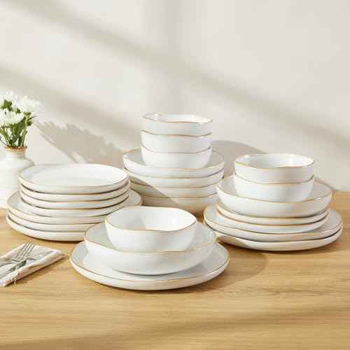 24 Pieces Dinnerware Set for 6 with Pasta Bowls