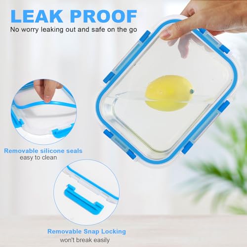 30 Pieces Glass Food Storage Containers Set (Blue / 15 Pack)