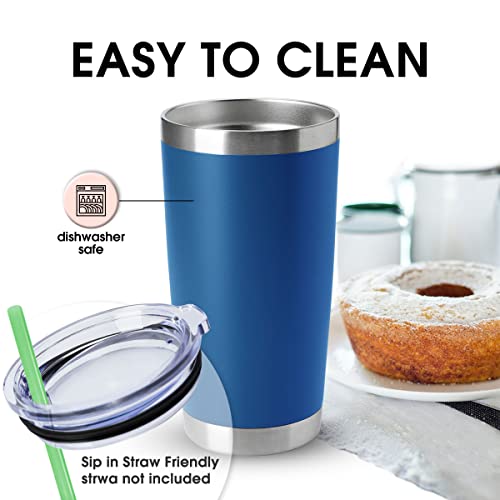 20oz Tumblers Stainless Steel Mugs with Lid Double Wall Vacuum Insulated Coffee Cups for Cold & Hot Drinks (Dark Blue-A / 1 Count (Pack of 1))