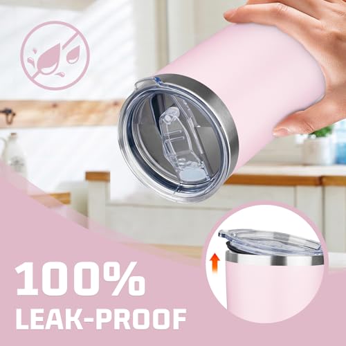 20oz Tumbler with Lid Double Wall Vacuum Insulated Travel Coffee Mug Stainless Steel Thermal Cup Powder Coated Sturdy Coffee Tumbler Bulk for Hot and Cold Beverage (20 Ounces / Pink)