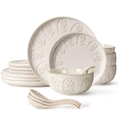 Plates And Bowls Sets (Pinwheel Flower (16 Pieces) (White))