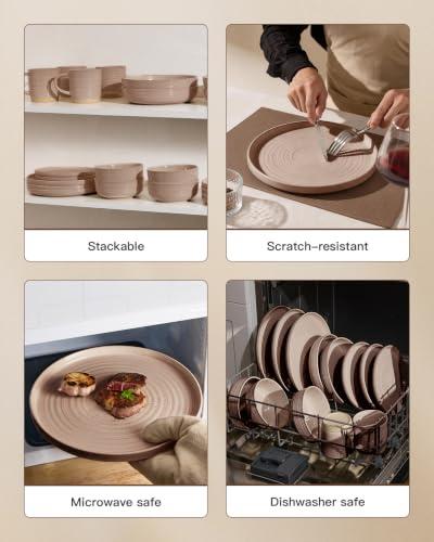 Stoneware Dinnerware Sets for 8 (Cinnamon Brown)