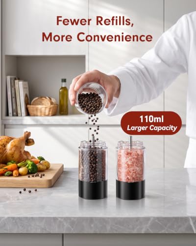 Larger Capacity Rechargeable Electric Salt and Pepper Grinder Set (Black)