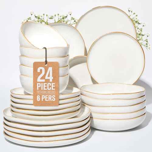 24 Pieces Dinnerware Set for 6 with Pasta Bowls