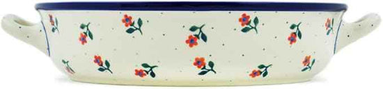 Polmedia Polish Pottery Round Baker with Handles 10-inch - Full Bloom Pattern Handmade in Boleslawiec Poland by Ceramika Artystyczna + Certificate of Authenticity