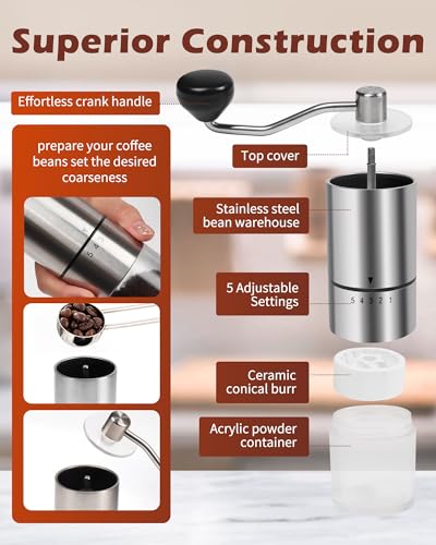 Manual Coffee Grinder With Ceramics Burr For Espresso (Sliver)