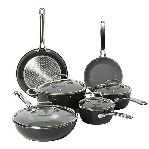 Kitchen Essentials 10 Piece PFA Free Titanium Ceramic Nonstick Interior Forged Aluminum Cookware Pots and Pans Set