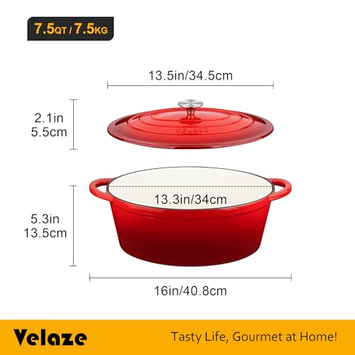 7.5 QT Oval Enameled Cast Iron Dutch Oven Pot with Lid