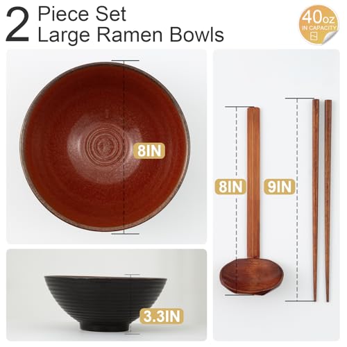 8 Inch Ceramic Ramen Bowl Set of 2 (Carnelian)