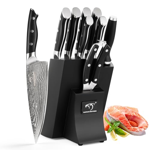 9 Piece Damascus Kitchen Knife Set with Block (9 Count)