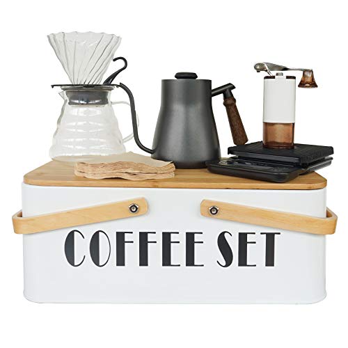 Pour Over Coffee Maker Set Coffee Kettle Scale Server Dripping Cup Bean Grinder Filter Paper Ceramic Cup ALL in 1 Great Portable Metal Box for Traveling Excellent Coffee Gift