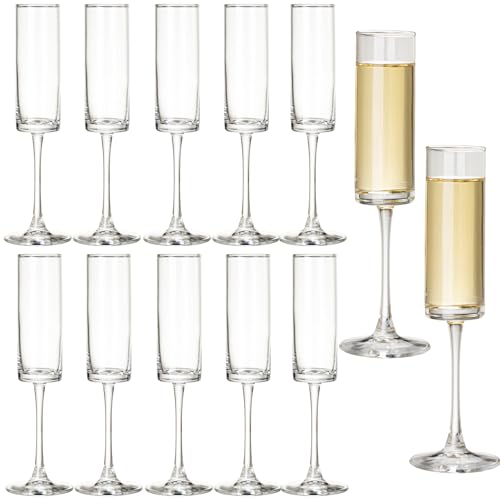 12 Pieces Clear Champagne Flutes 6 OZ Straight Sided Wine Glasses Champagne Long Stem Drinking Colored Glasses (12 Count)