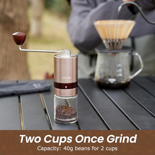 Gold Manual Coffee Grinder Stainless Steel Burr Coffee Grinder with Portable Bag External Adjustable Setting Small Hand Coffee Grinder Ultra Fine for Espresso at Home Morning Coffee (Gold)