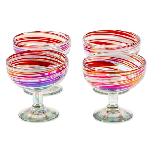 Artisan Handblown Cocktail Ecofriendly Red Mexico Tableware Drinkware 'Trendy Enchantment' (4 Count)