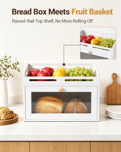Bread Box for Kitchen Countertop (White / 1-Tier)