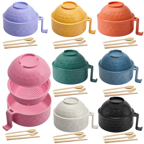 8 Sets Microwave Ramen Bowl with Utensils Bulk (Multicolor)
