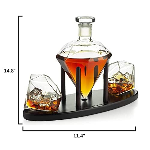 Diamond Whiskey Decanter with 2 Diamond Glasses Set