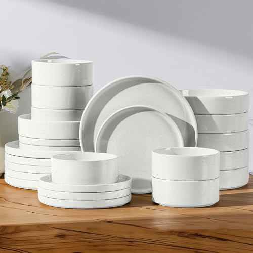 24 Piece Stoneware Dinnerware Sets with Pasta Bowls (24 Count)