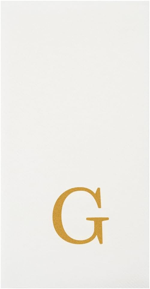 Luxenap 15.8 X 7.9 Inch Linen-Feel Guest Towels, 2000 Lettered Hand Towels - Gold Letter 'G', Sans Serif Font, White Paper Dinner Napkins, airlaid, For Restrooms And Tables - Restaurantware