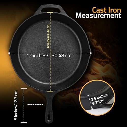 Cast Iron Skillet 12 Inch Pre (Black / 12 Inch (Pack of 1))