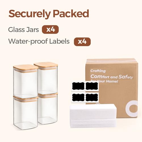 Square Glass Containers with Lids 1.2 Qt (1.2 qt x 4)