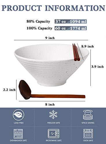 Ceramic Japanese Ramen Bowl Set (9 Inch / White)