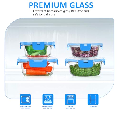 24 Pieces Glass Food Storage Containers Set (Blue / 12 Pack)