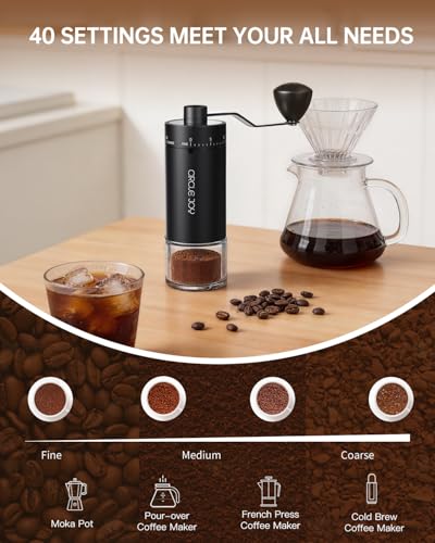 Mini Manual Coffee Grinder with 40 External Adjustable Settings and Ceramic Conical Burr (Black)