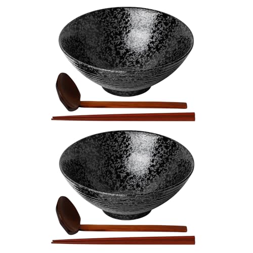 Ceramic Japanese Ramen Bowl Set (8 Inch / Black)