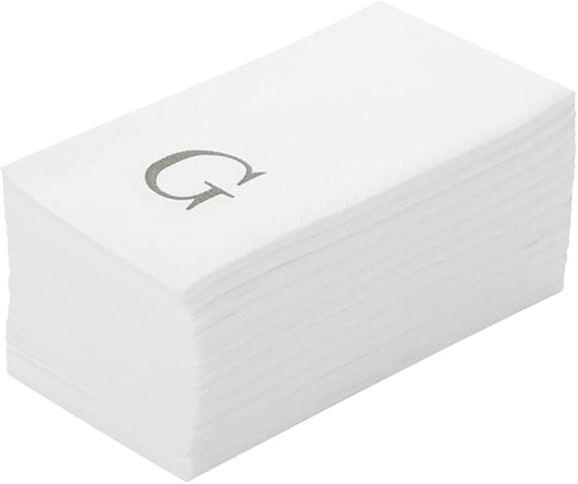 Luxenap 15.8 X 7.9 Inch Linen-Feel Guest Towels, 2000 Lettered Hand Towels - Silver Letter 'G', Sans Serif Font, White Paper Dinner Napkins, airlaid, For Restrooms And Tables - Restaurantware
