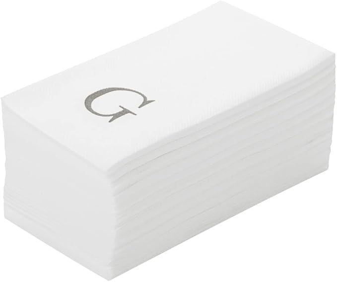 Luxenap 15.8 X 7.9 Inch Linen-Feel Guest Towels, 2000 Lettered Hand Towels - Silver Letter 'G', Sans Serif Font, White Paper Dinner Napkins, airlaid, For Restrooms And Tables - Restaurantware