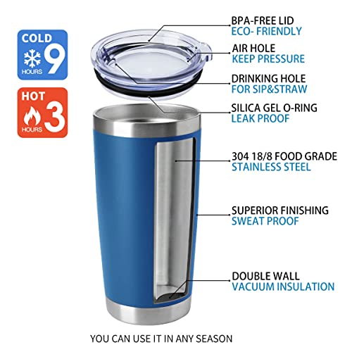 20oz Tumblers Stainless Steel Mugs with Lid Double Wall Vacuum Insulated Coffee Cups for Cold & Hot Drinks (Dark Blue-A / 12 Count (Pack of 1))