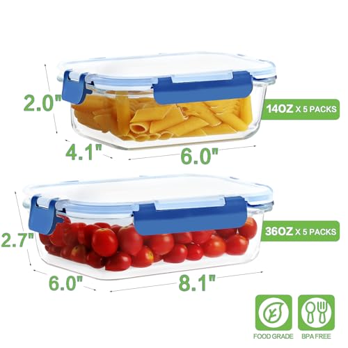 10 Pack Glass Meal Prep Containers (Deep Blue / 10 Pack)