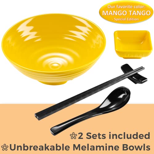 Unbreakable Ramen Bowl Set with Chopsticks and Spoon (2 Bowl Set / Yellow)