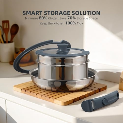 6 Piece Hybrid Stainless Steel Pots and Pans Set Non Stick