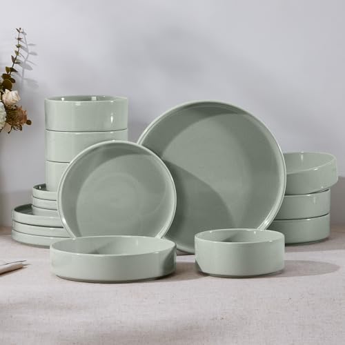 16 Piece Stoneware Dinnerware Sets with Pasta Bowls (16 Count)