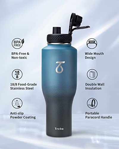 40 oz Water Bottle Insulated Fit in Any Car Cup Holder with 2 Lids (40 Ounces / Indigo/Black)