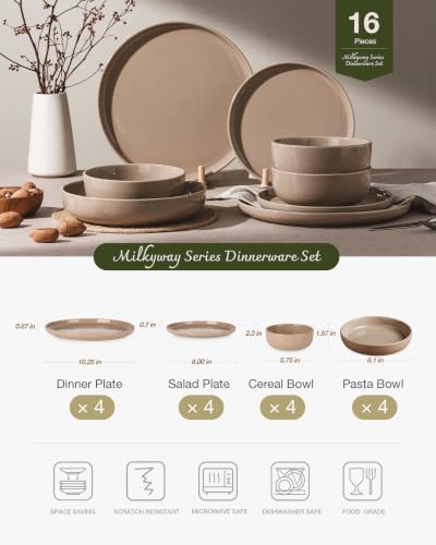 Milkyway 16 Piece Dinnerware Set with Pasta Bowls (Cinnamon Brown / Service for 4 (Include Pasta Bowls))