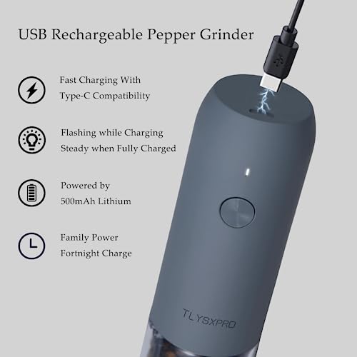 Electric Salt and Pepper Grinder Set with USB Rechargeable (Blue-Grey)