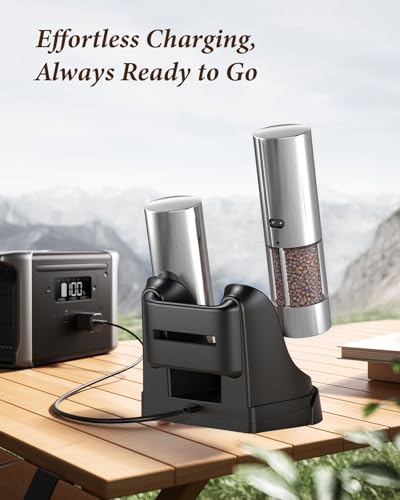 Electric Salt and Pepper Grinder Set with Charging Base & LED Light (Silver / Set)