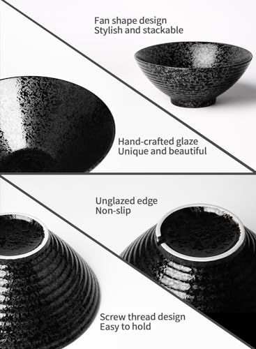 Ceramic Japanese Ramen Bowl Set (9 Inch / Black)