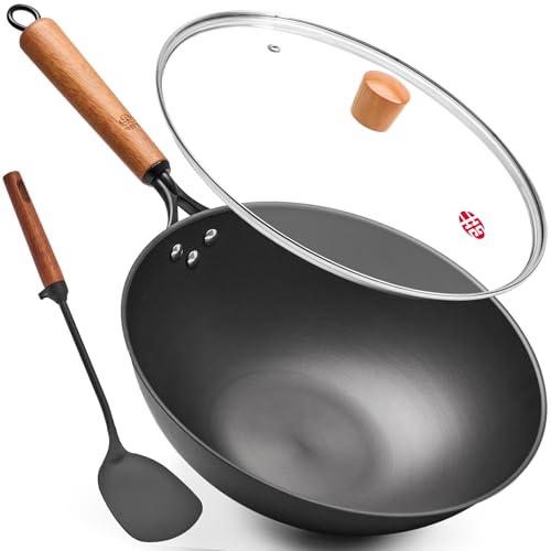 Carbon Steel Wok Pan (12.6 Inch Flat Bottom)